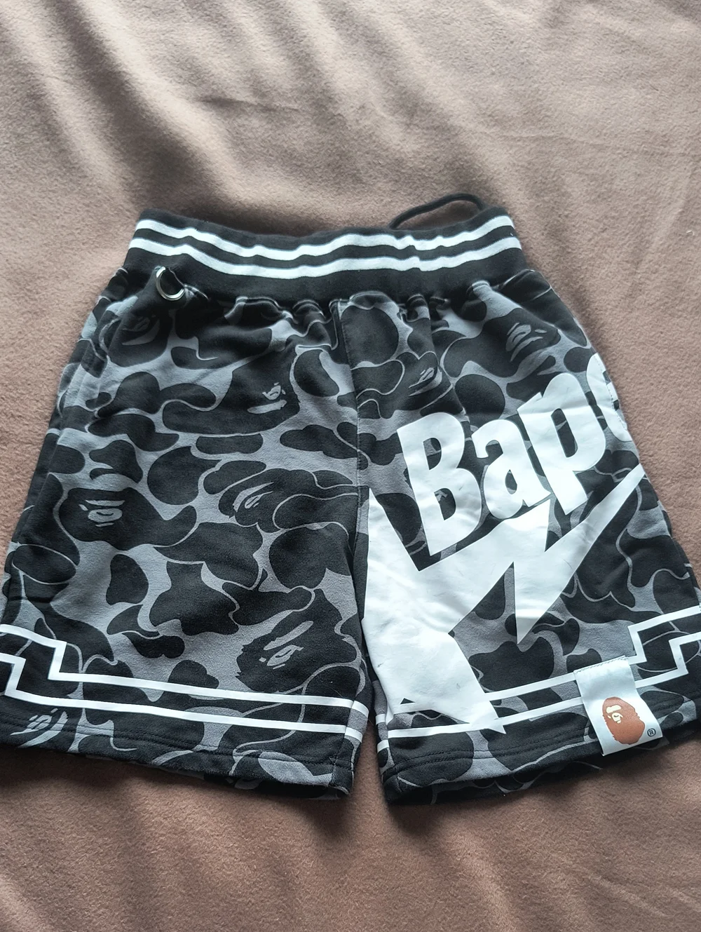 Bape Black & White Camo Logo Shorts - Picture 1 of 5